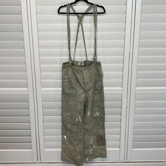 Free People Pants - Free People Striped Overalls in Olive and White